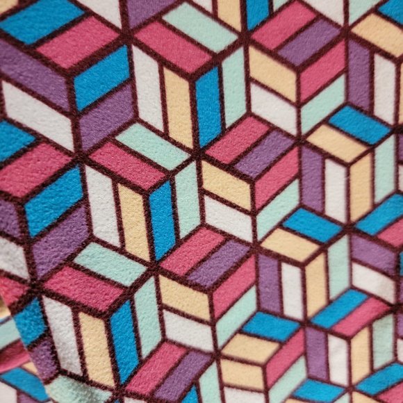 LuLaRoe Teal Purple Yellow Geometric Print Leggings OS - Picture 4 of 4
